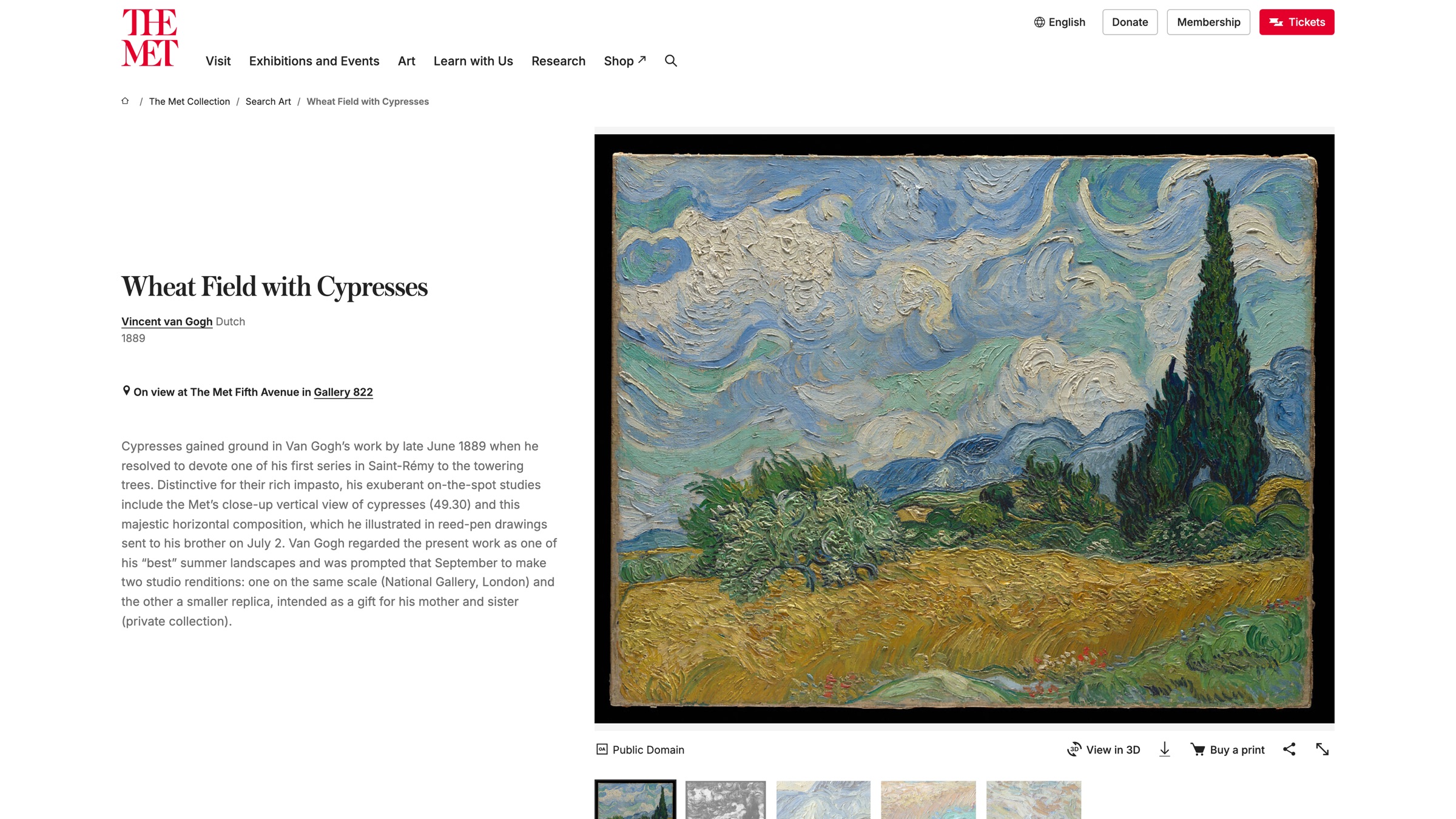 An object page: a Public Domain badge and Download Image button alongside gallery location
