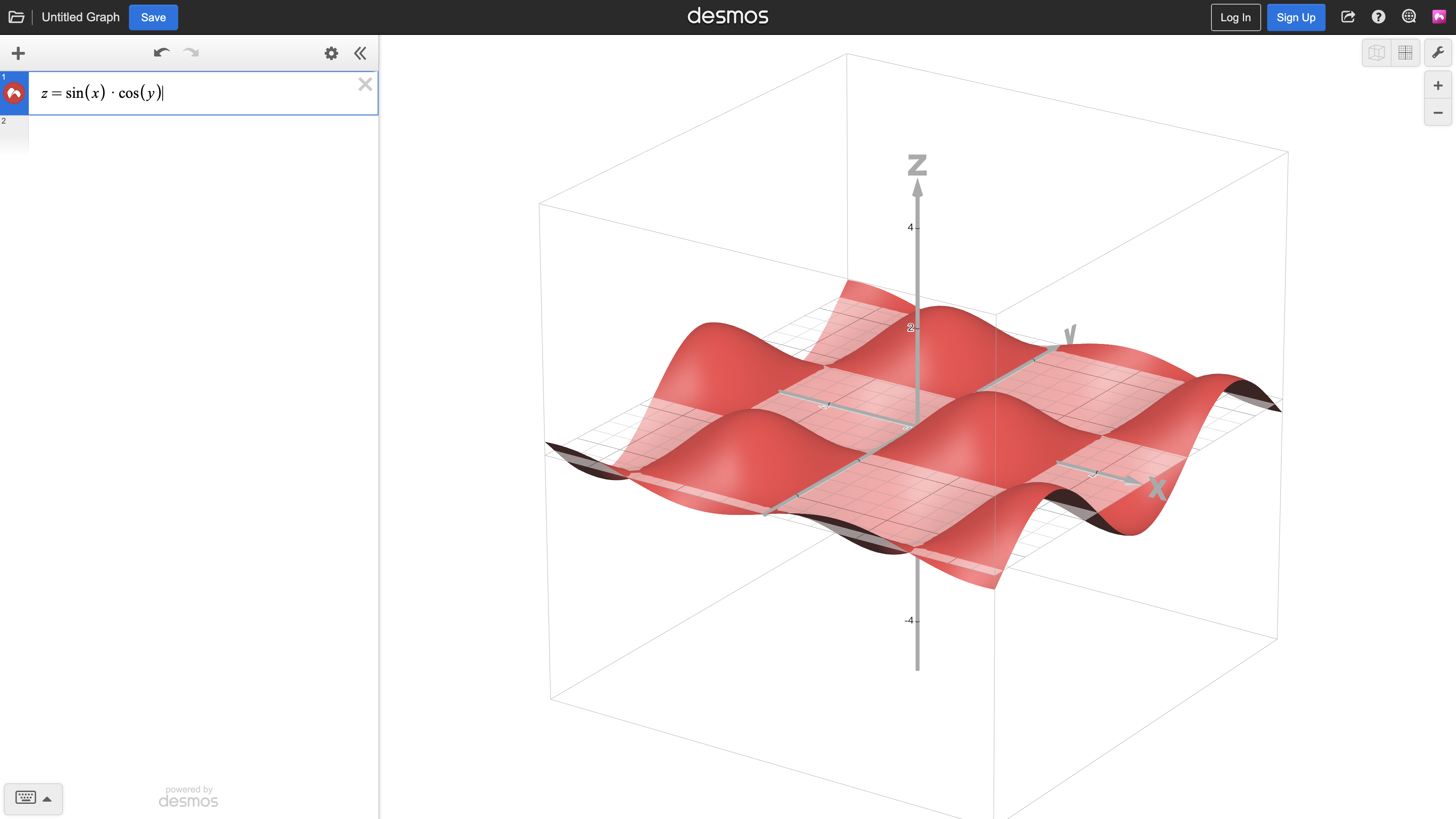 The 3D Calculator rendering the surface z=sin(x)cos(y)