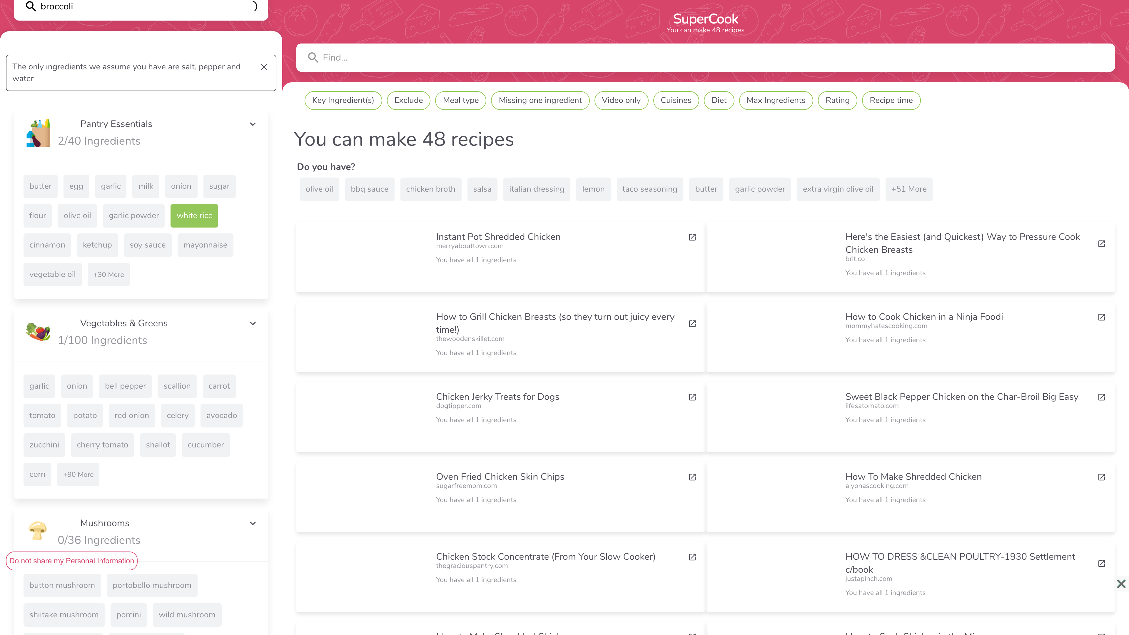 SuperCook results page