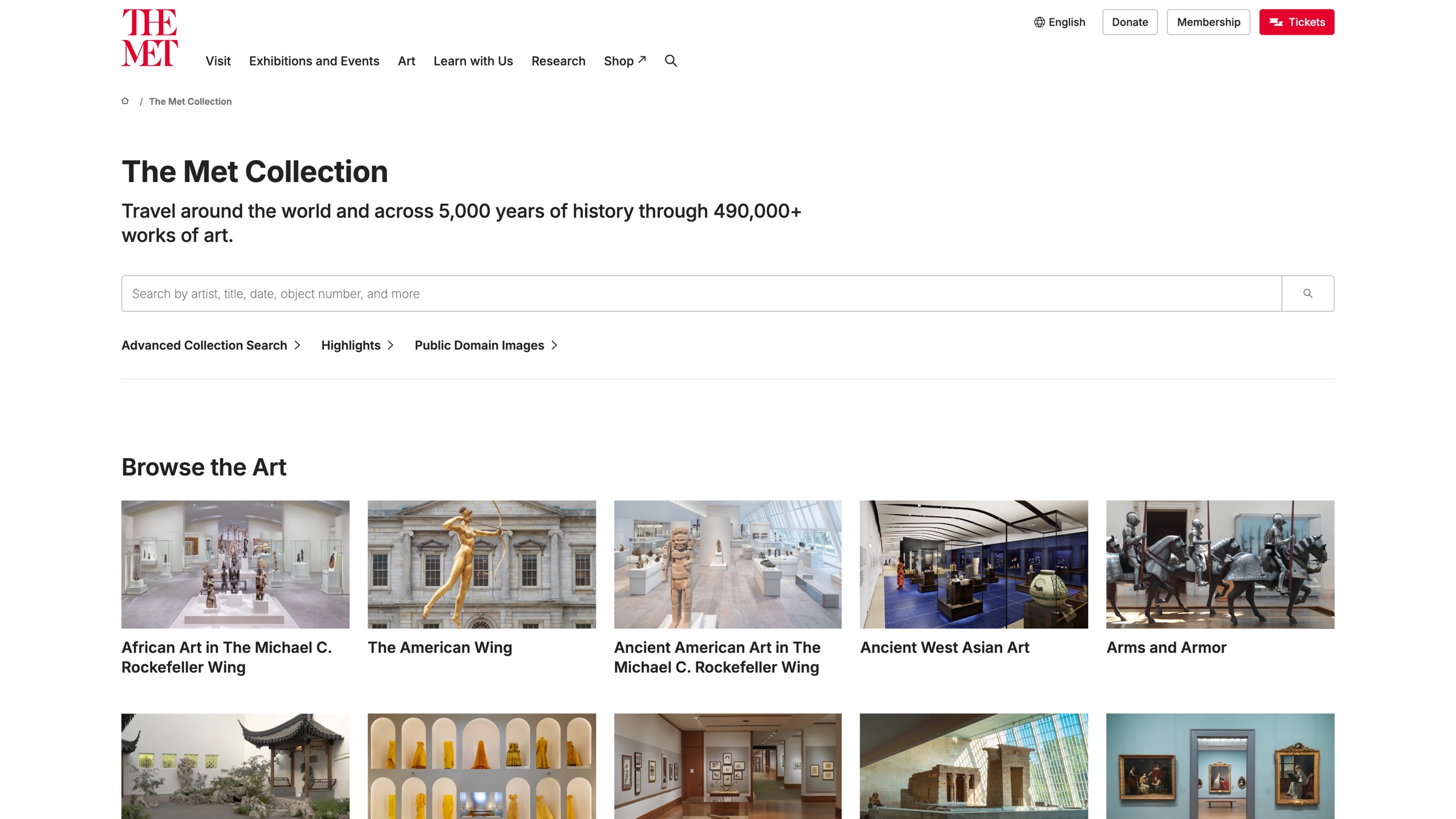 The collection entrance: browse 490,000+ works by department