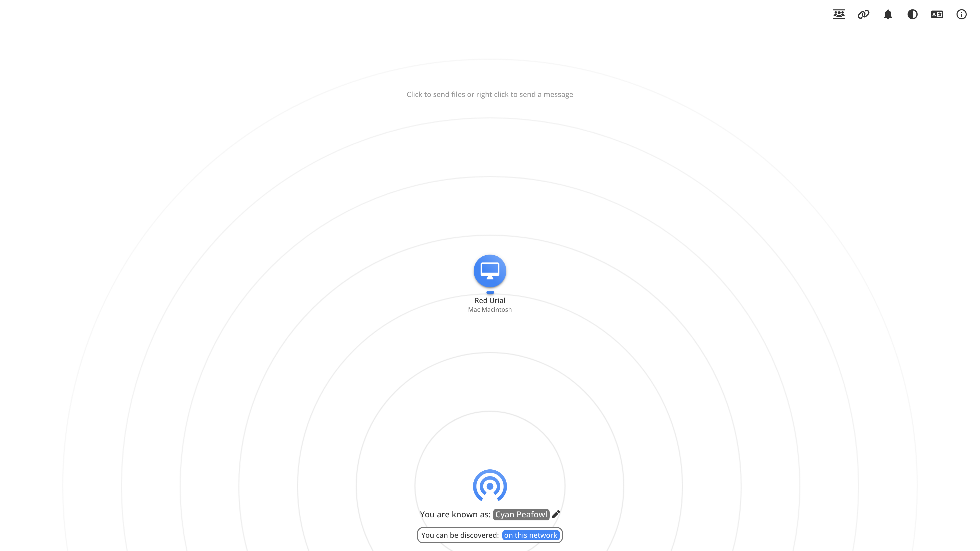 PairDrop home page: two devices on the same local network discovering each other on the radar-style interface