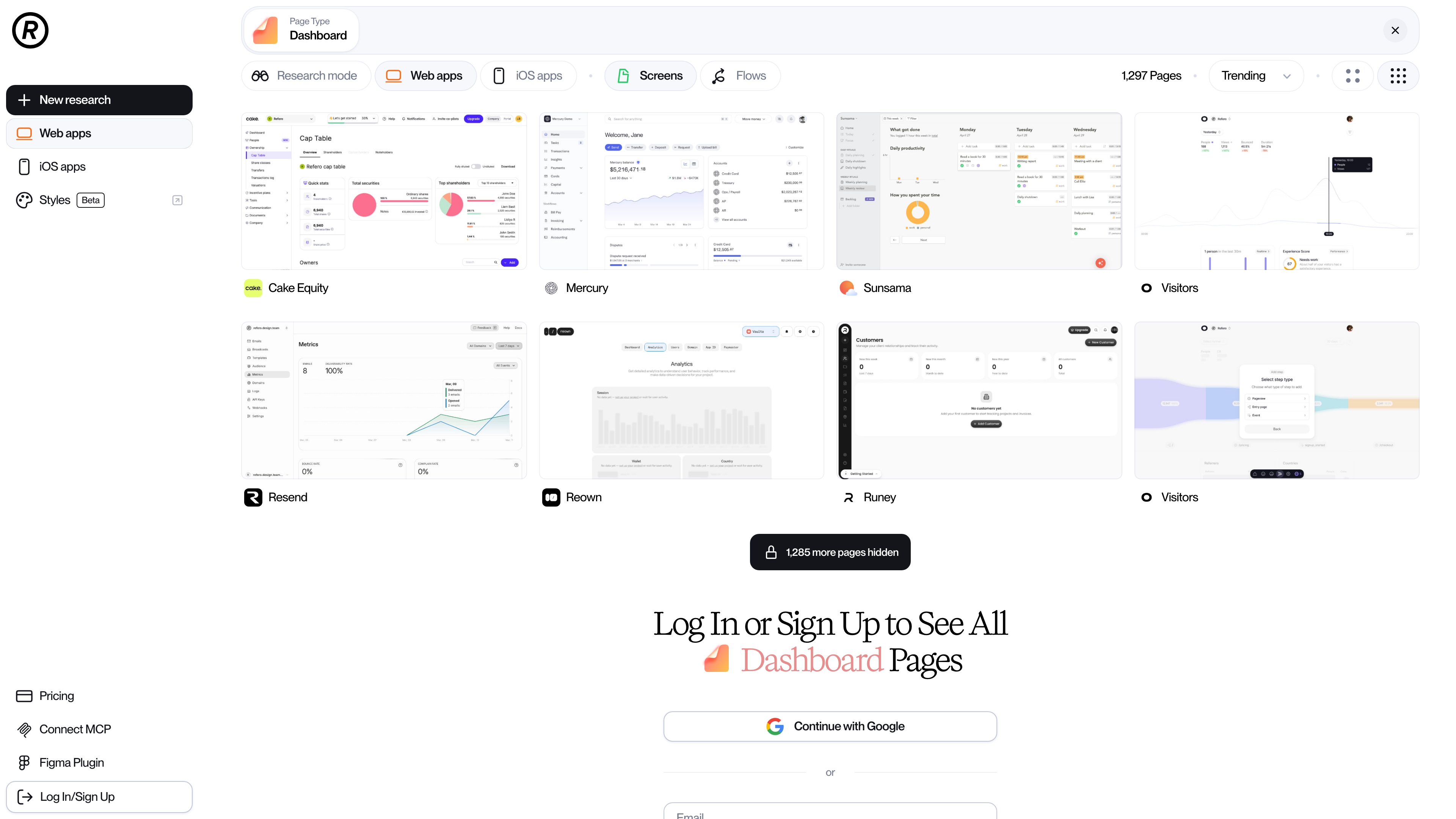 Search results for the Dashboard page type; anonymous visitors see only a handful of previews