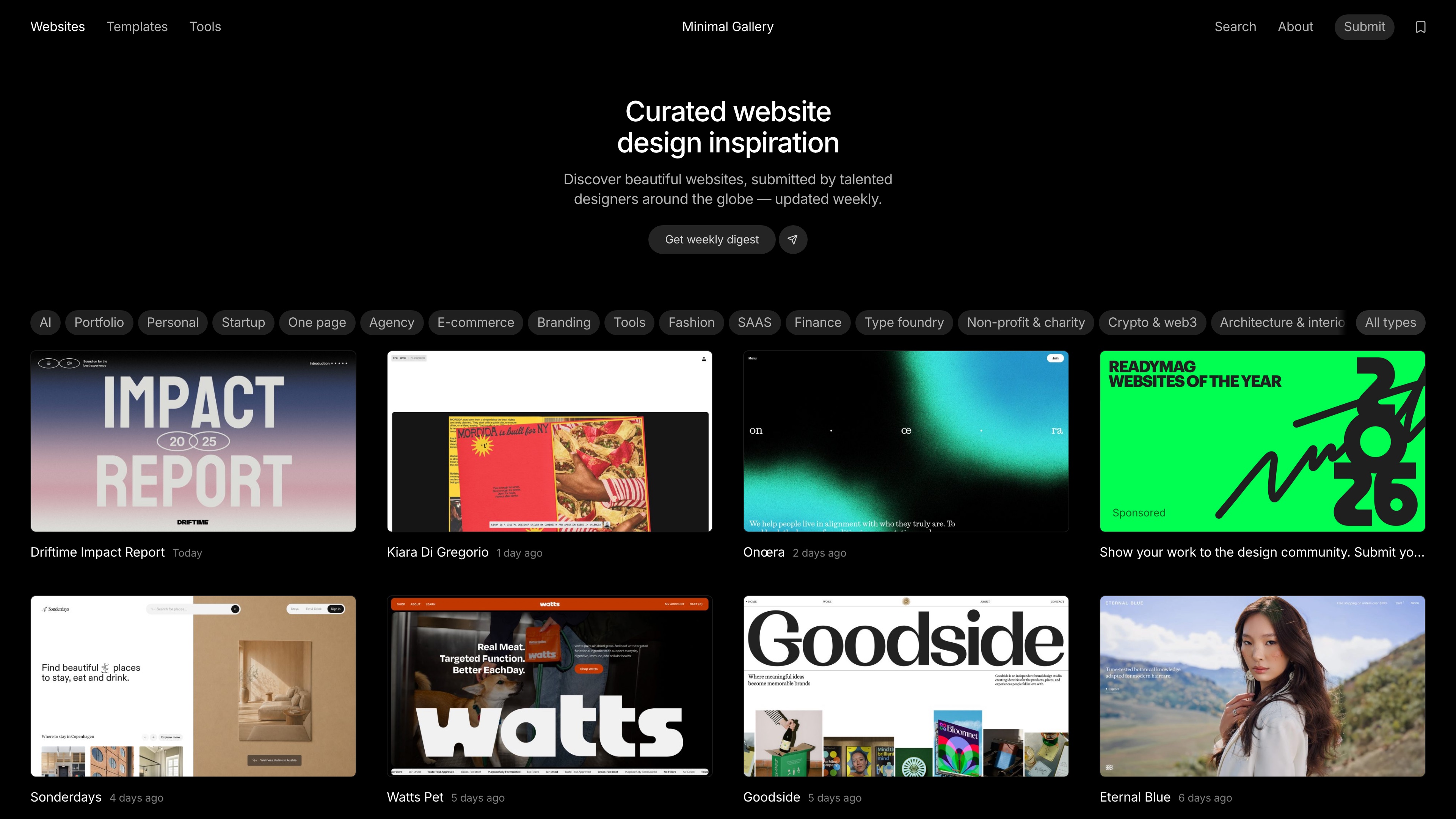 The archive: type filters and paginated history