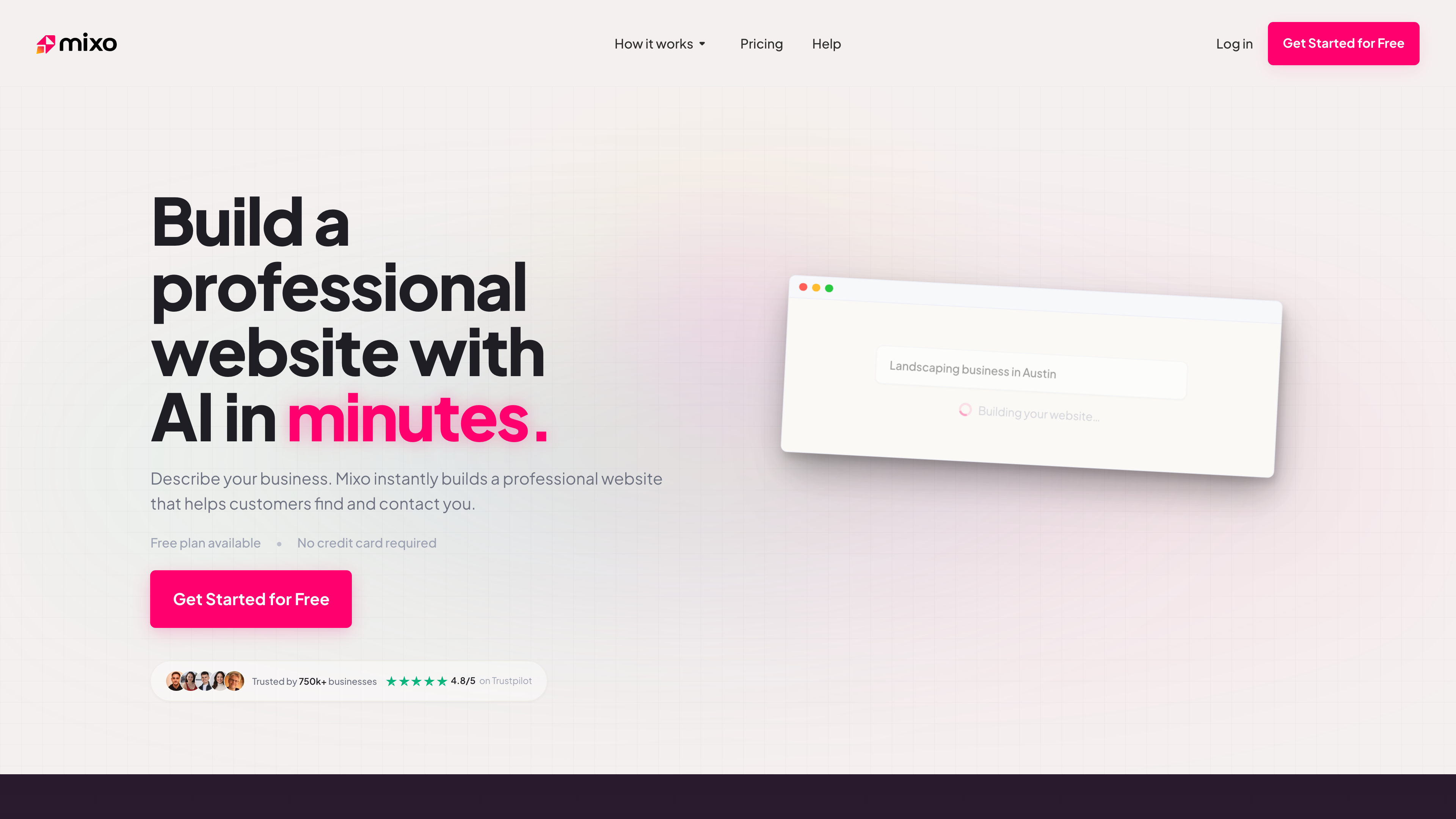 Mixo homepage: generate a website from a one-sentence description
