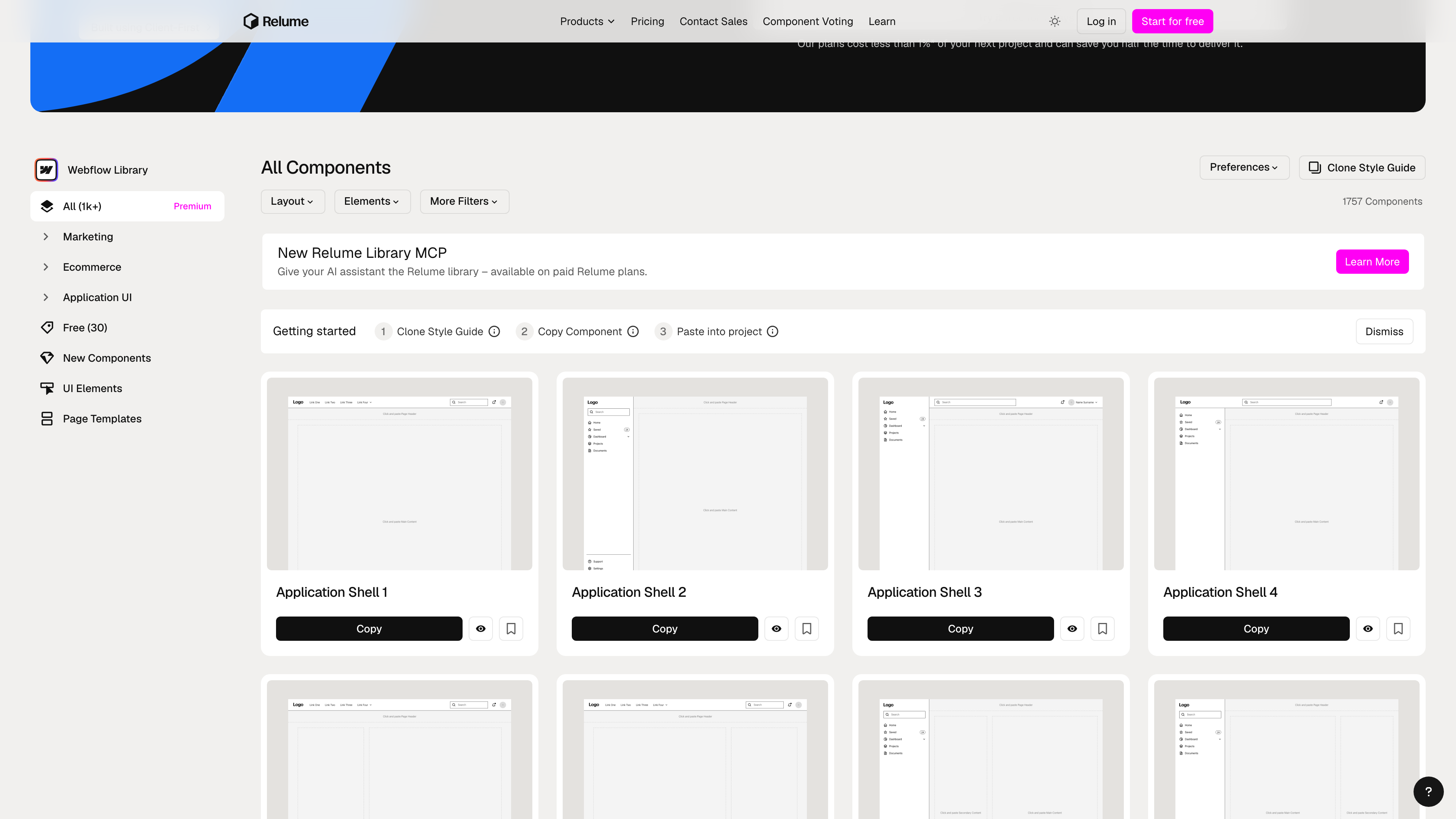 Relume's Webflow component library browser