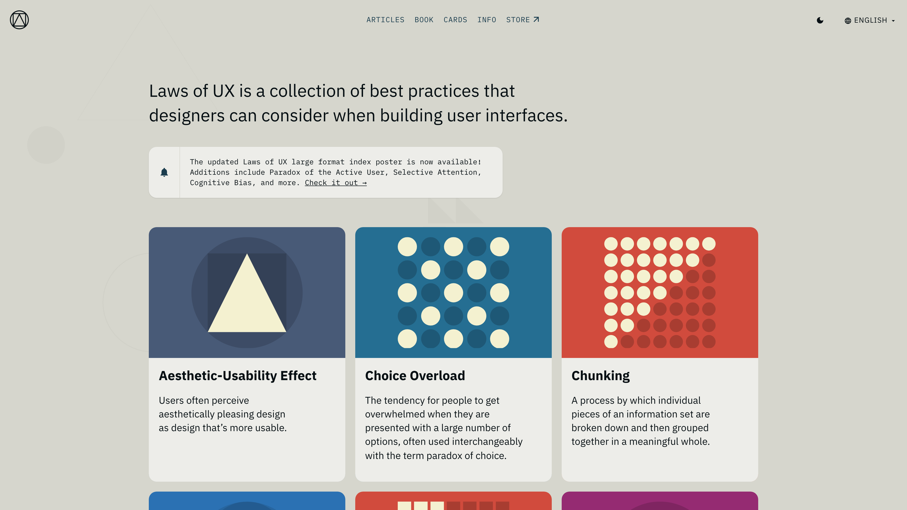 The law card grid on the Laws of UX homepage