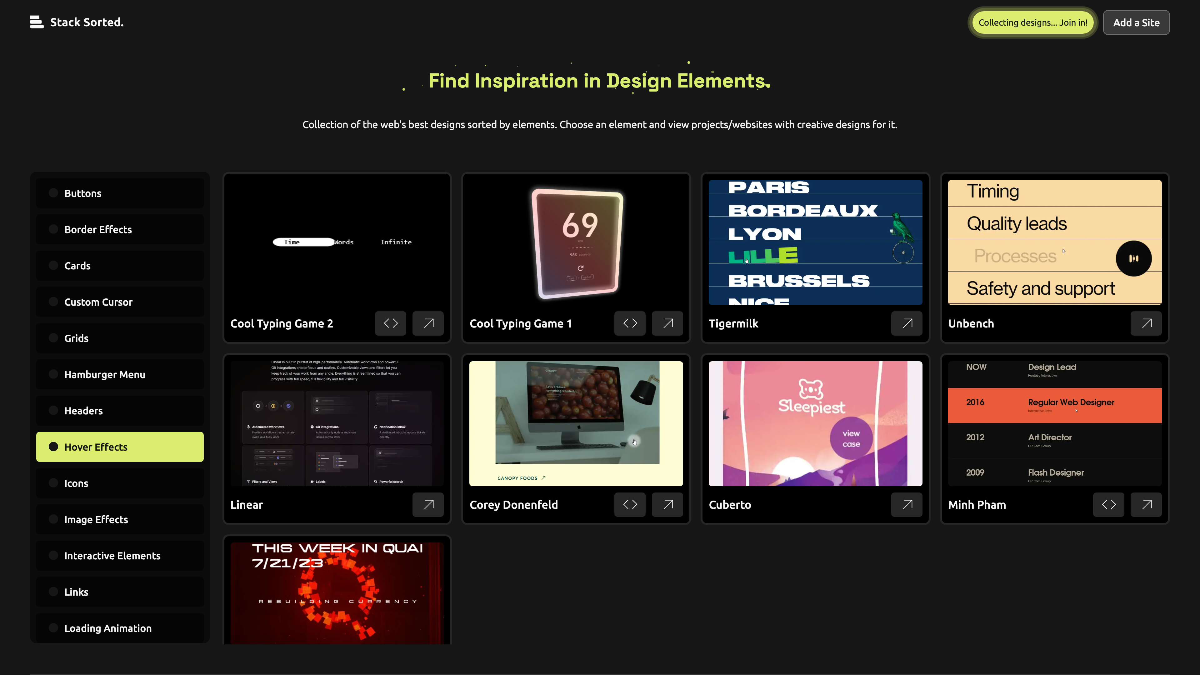 Entries under the Hover Effects category