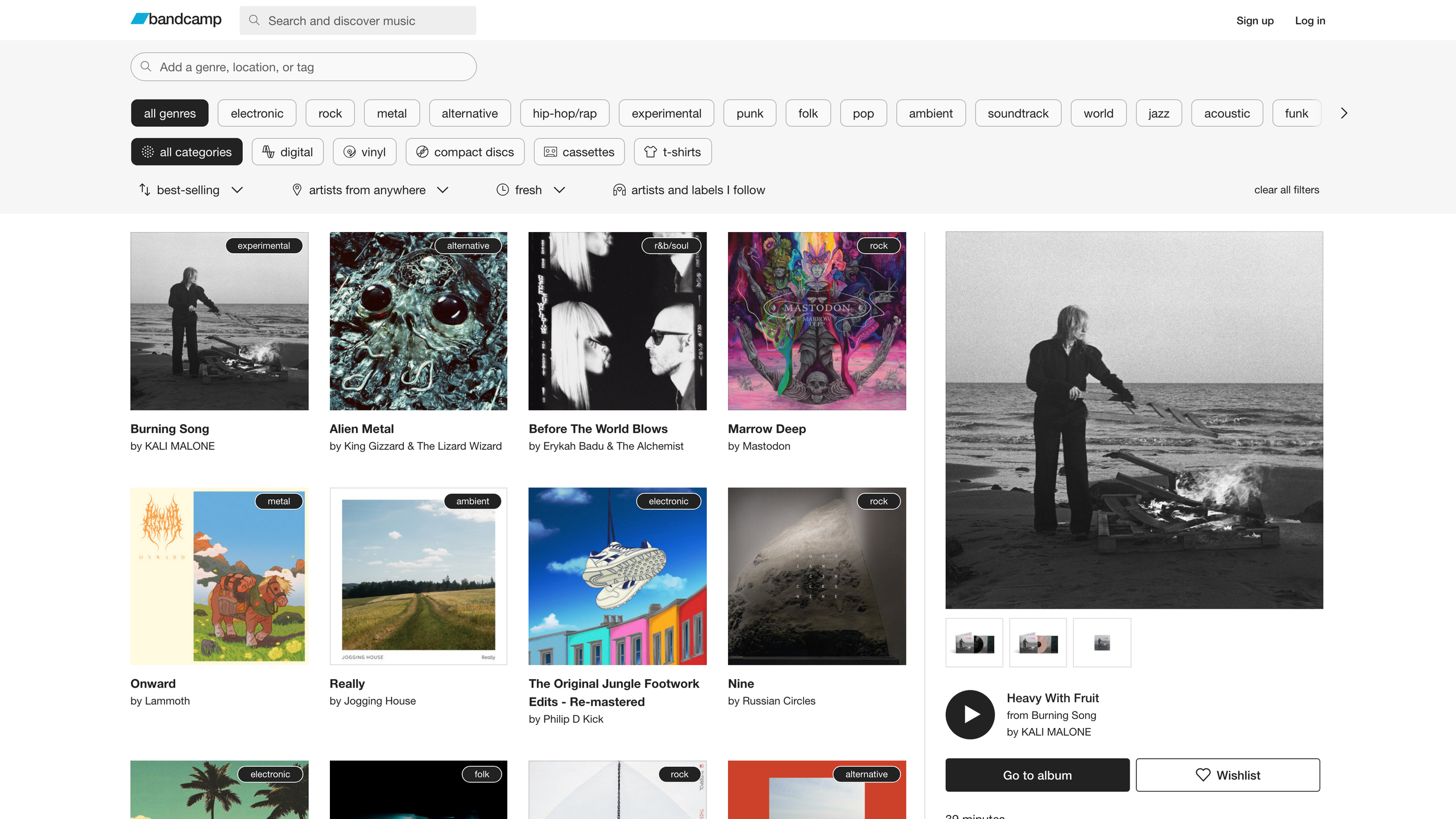 The Discover page: a results grid filtered by genre, format, and location