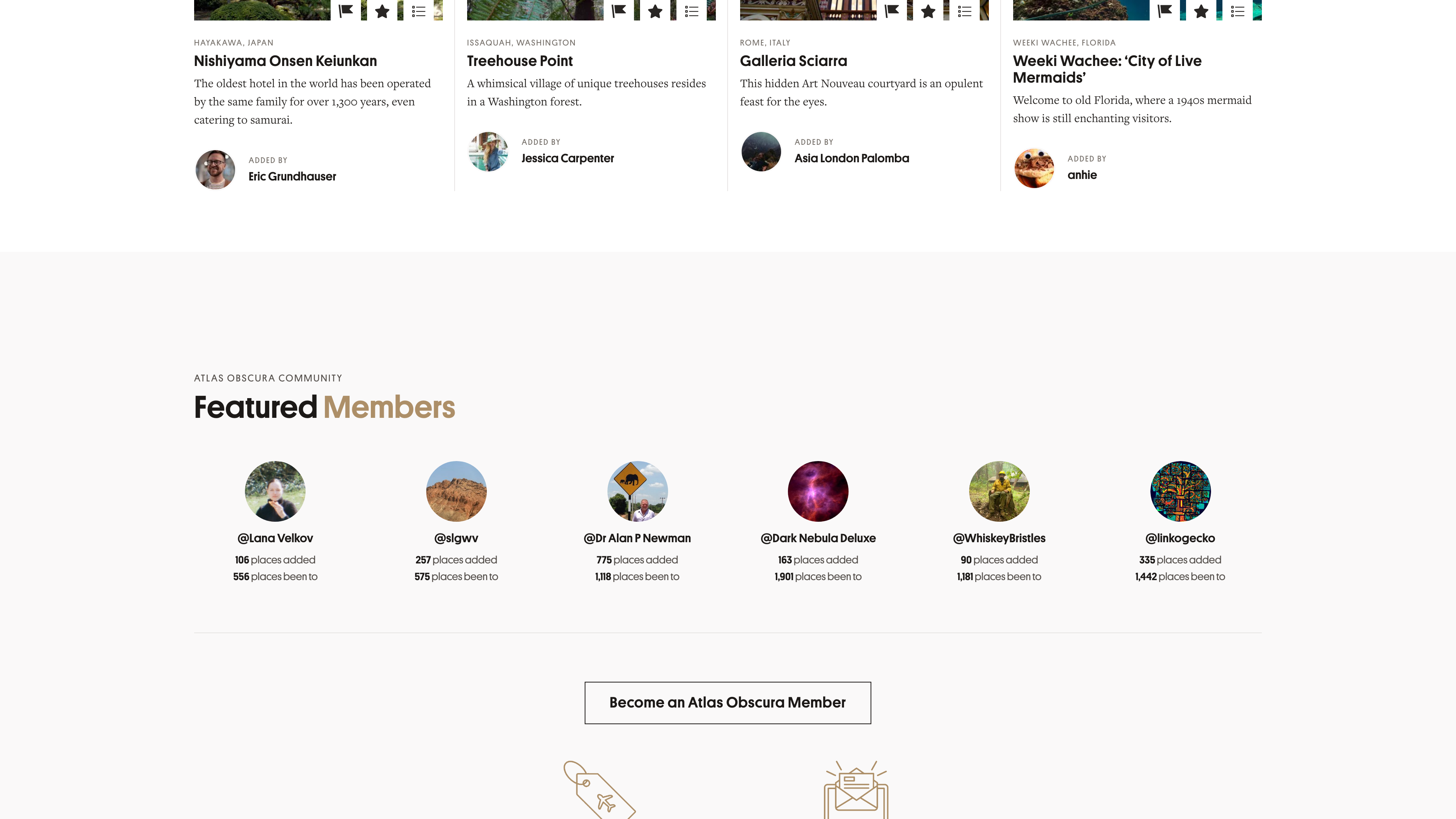 Place cards and the Featured Members leaderboard on the homepage