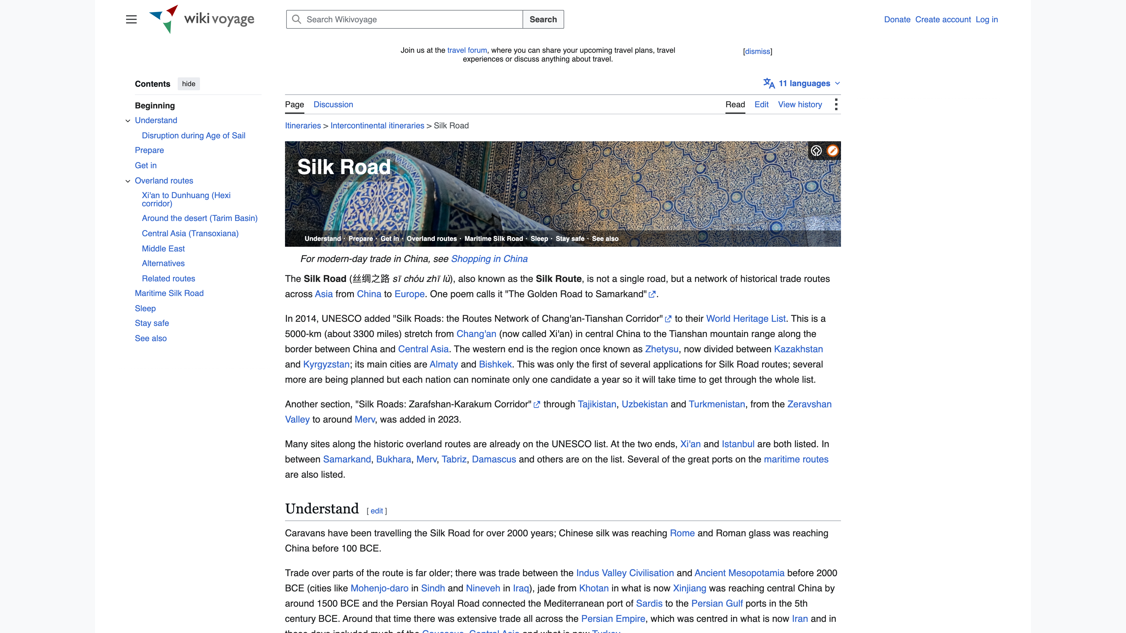 The English Wikivoyage itinerary article "Silk Road"
