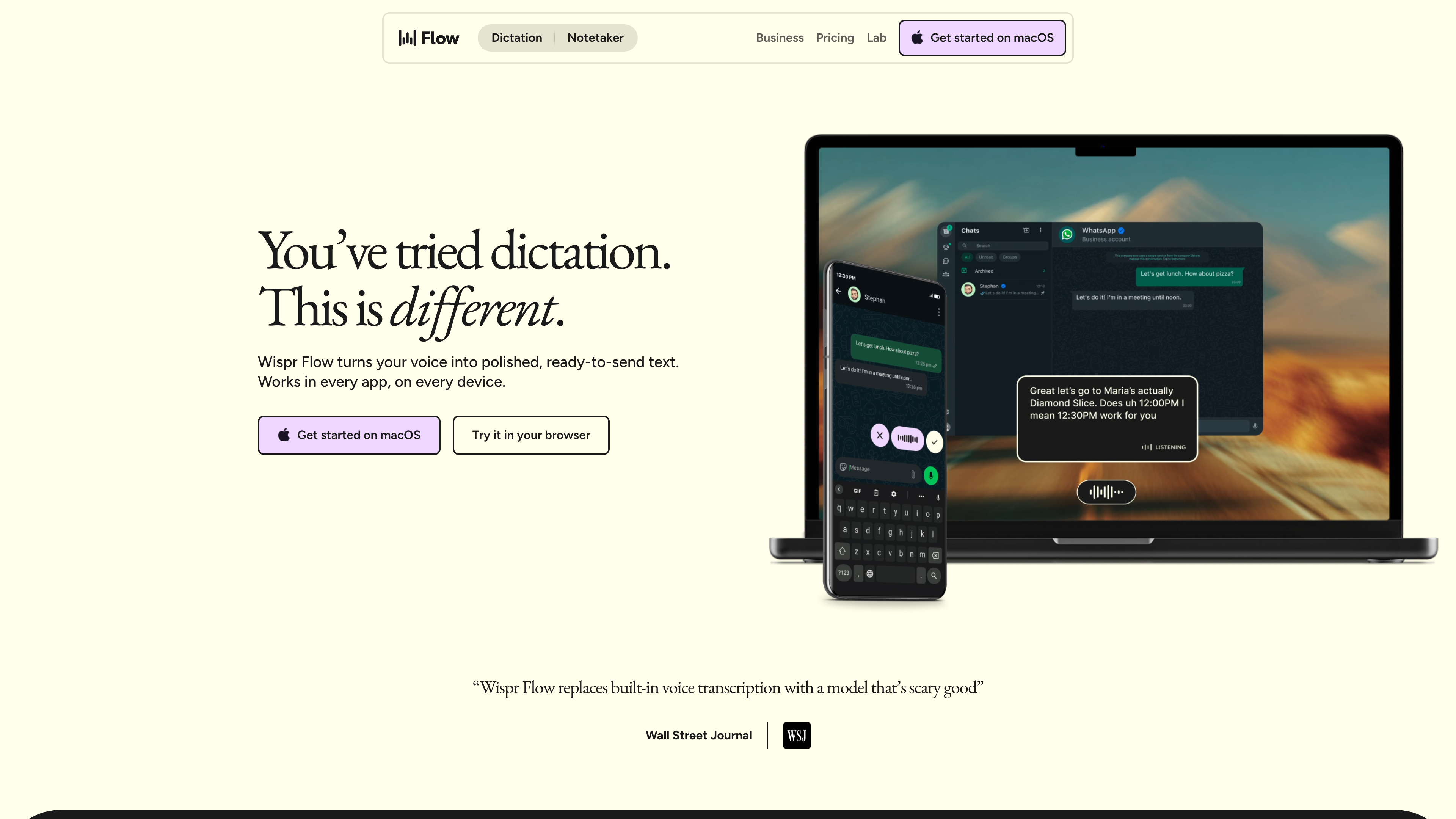 Wispr Flow's form factor: the Flow bar running on a laptop and a phone
