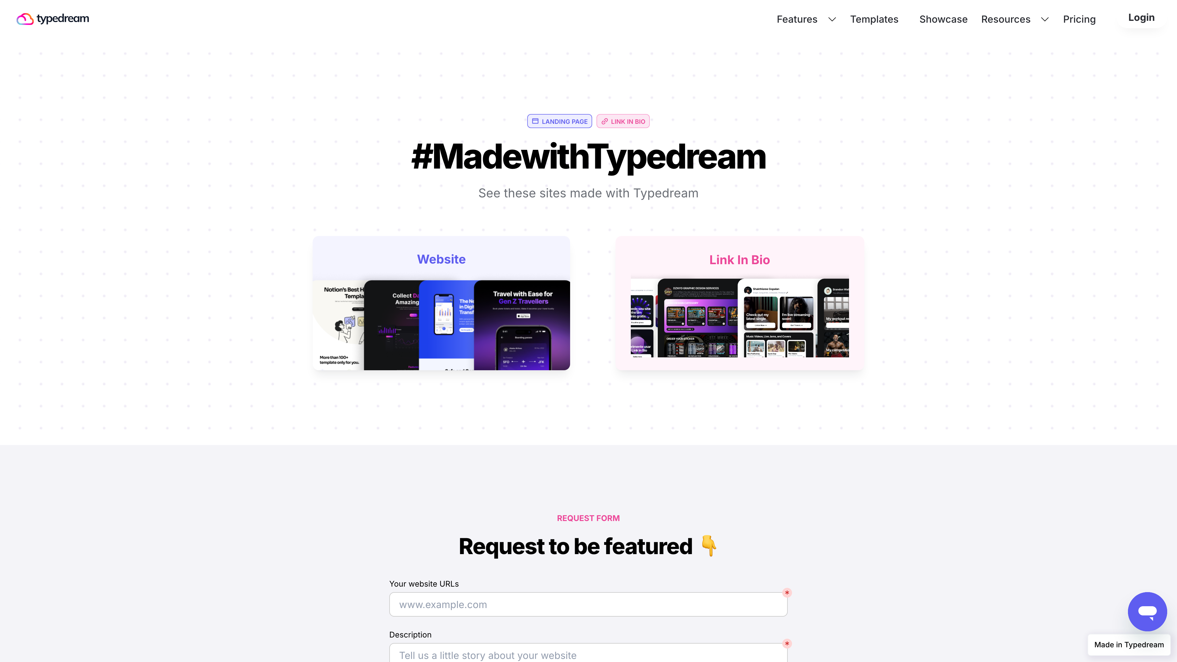 #MadewithTypedream showcase: Website and Link In Bio categories