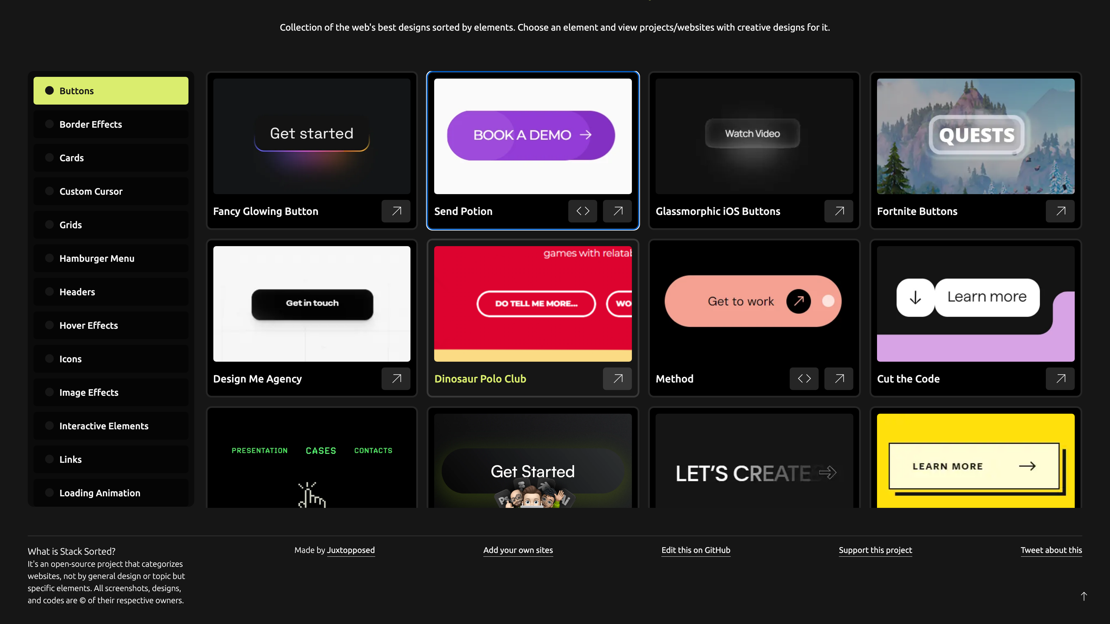 The footer with the project description, copyright notice and submission/support links