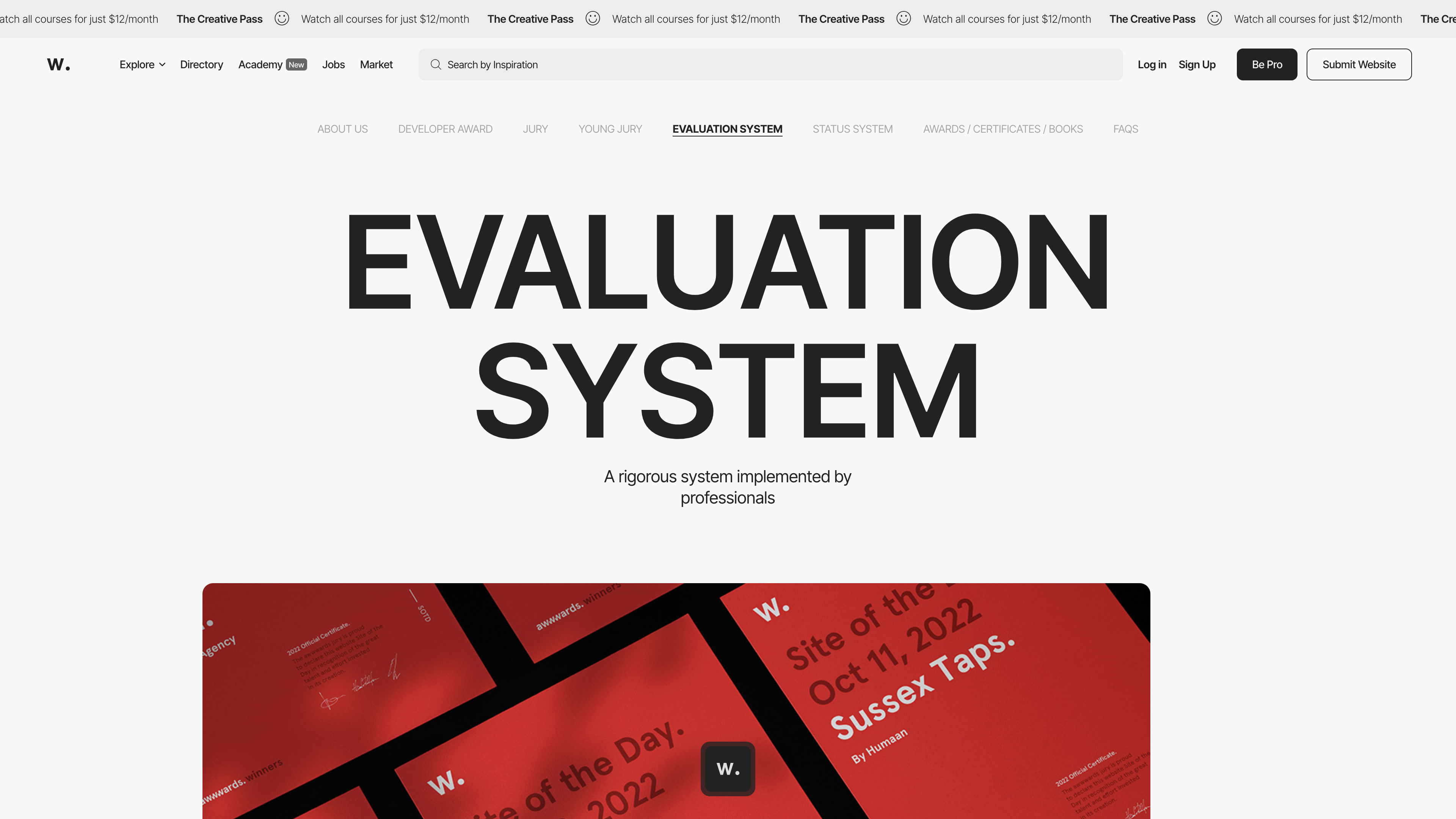 Awwwards' Evaluation System page