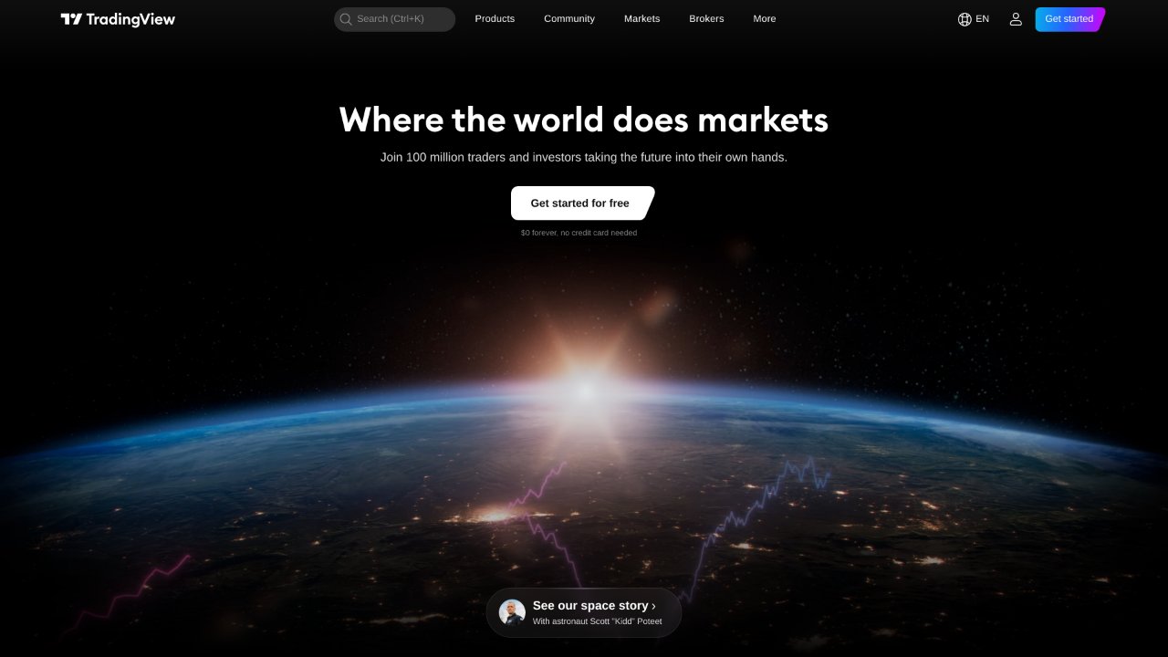Screenshot of the TradingView homepage